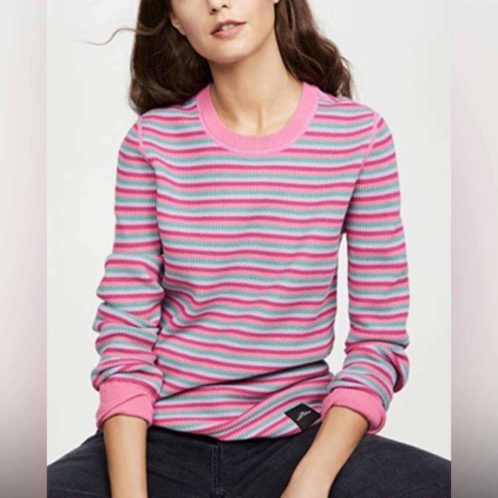 Marc Jacobs The Thermal XS Waffle Knit Green Pink Striped Pullover Shirt‎